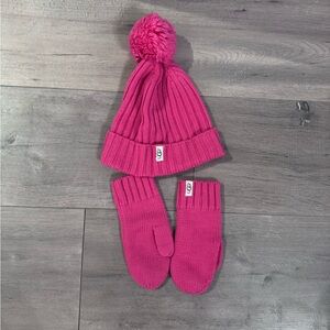 UGG Pink Kids Hat and Mittens Set